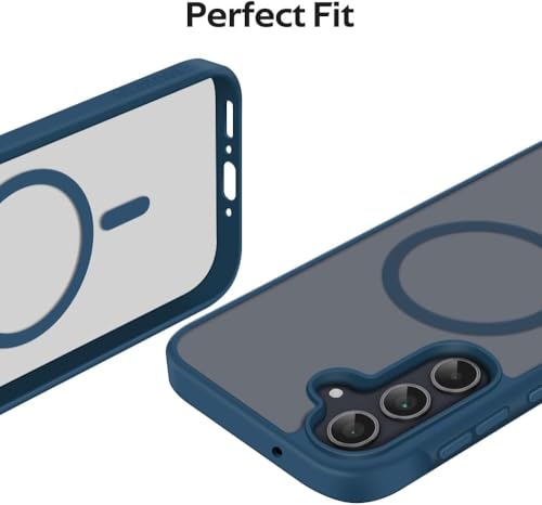 Image of Elzzi Magnetic Magsafe Case for Samsung Galaxy A55 5G Cover, Compatible with MagSafe Translucent Matte Hard PC + TPU Hybrid Back Cover, Shockproof Protective Phone Case (Blue)
