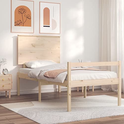 vidaXL Seniorenbett, Holzbett Bett mit Kopfteil Stauraum, Einzelbett für Senioren, Komfortbett Bettgestell mit Lattenrost, Schlafhöhe vom Boden 45cm, 100x200cm Massivholz