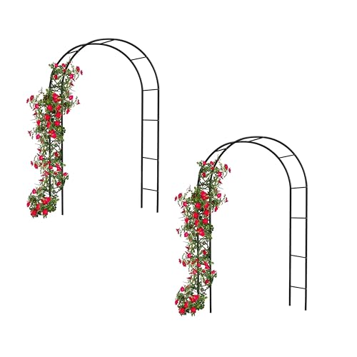 2 x Black metal garden arch 2.4M steel frame garden arch for climbing plants & roses - Indoor outdoor decorative plant support obelisk arch.