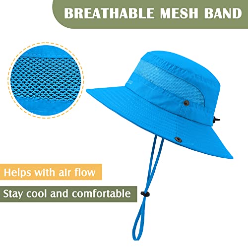 Zando Boys Sun Hat Outdoor Breathable Kids Bucket Hat Boys Girls Upf 50+ Sun Protective Hats For Kids Wide Brim Safari Hat Summer Fishing Camping Hiking Hat Boys Beach Cap Sky Blue 5-13 Years #TOP3