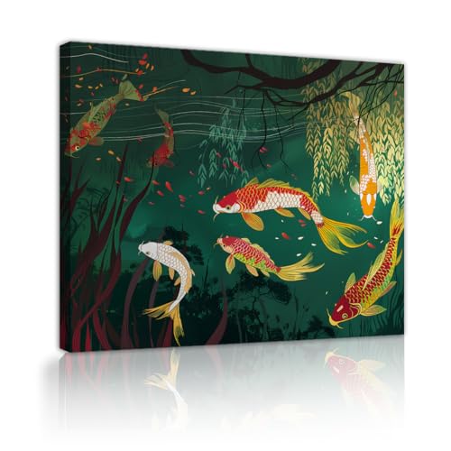 Art mural de poisson koi style chinois pour salon zen et décoration intérieure harmonieuse
