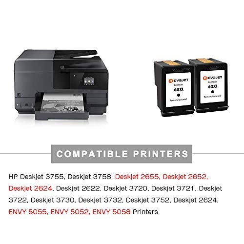 Novajet Ink Cartridge Replacement For Hp 65 Xl 65Xl Compatible With Hp Deskjet 2624 2652 2655 3720 3721 3730 3732 3752 3758 Printer (2 Black) #TOP2