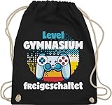 Turnbeutel Rucksack - Grundschule Abgänger - Taschen - Level Gymnasium freigeschaltet | Geschenk Gymnasiumseintritt | Geschenkidee Übertritt ins Gymnasium - Unisize - Schwarz - geschafft 5 klasse
