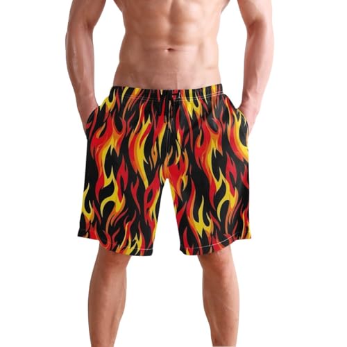 ODAWA Flame Black Breathable Men Beach Shorts Quick Dry Mens Swimsuit with Mesh Liner S3