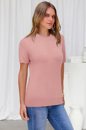 Image of Arach&Cloz Women's Lightweight Wool Blend Short Sleeve Sweater Top Business Casual