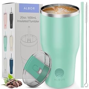 ALBOR 20 oz Insulated Coffee Tumbler With Lid and Straw, Insulated Water Bottle, Stainless Steel Tumbler, Leak Proof Water Bottle, Travel Coffee Mug (20 oz, Mint)