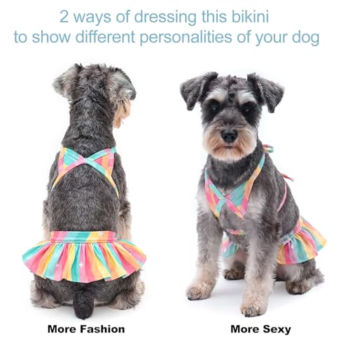 Image of CuteBone Dog Bikini Dress, Stylish Swimsuit Costume for Small Dogs, Comfortable & Adjustable Puppy Bathing Suit, Soft Outfit Pet Apparel for Beach, Pool and Summer Fun DB34M