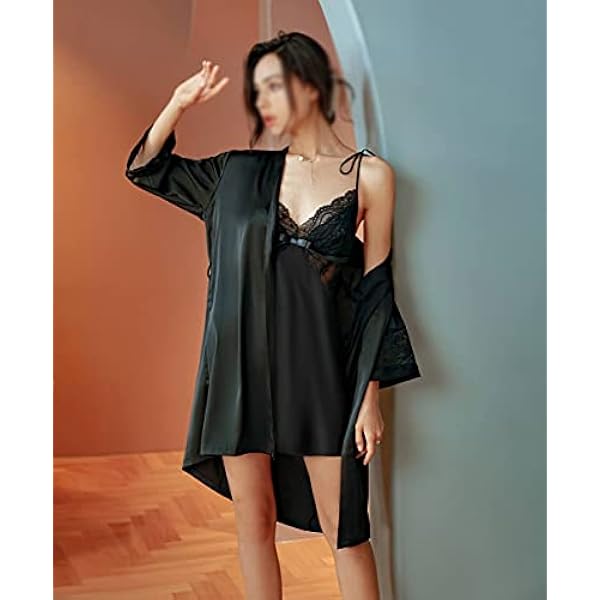 2 stks-sets Lente Dames Sexy Lingerie Jurk Nachtkleding Kant Slapen Sling Pyjama Gewaad (Kleur: Zwart, Maat: L-code)