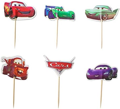 24PCS Cars Lightning McQueen Cupcake Toppers Favors for Kids Birthday Party Cake Decorations
