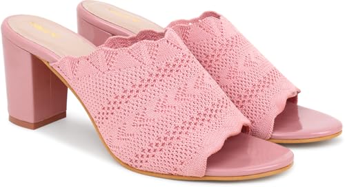 Image of Action Women's Knitted Mule Sandals| Block Heel 10cm| Nude| Peep-Toe Design Beige