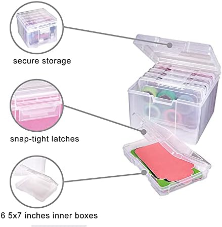 Photo Case 5 x 7 Photo Storage Case Box, 6 Clear Plastic Inner Photo Keeper Case Photo Organiser Craft Doninos Container Box Hold up 600 Photos
