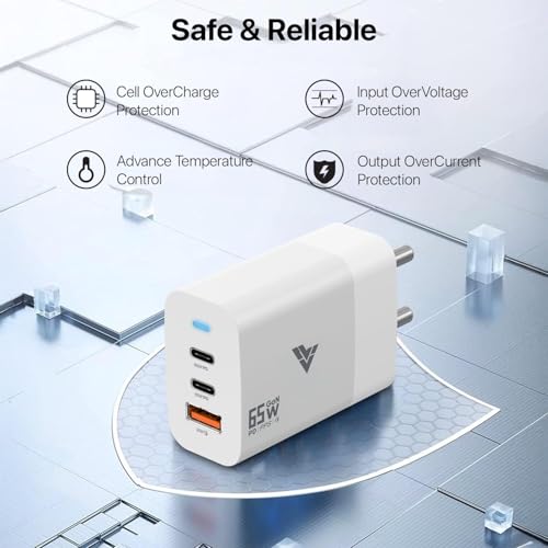Image of DR VAKU 65W Charger Type C Fast Adapter with Type C and Data Cable PD 2.0, Multi Port Dual PD Charging GaN Technology for MacBook Laptop,iPhone 16,15 /14 /13, Samsung and Android Devices