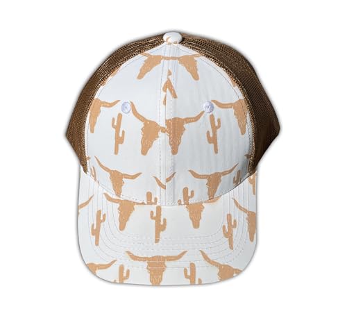 White Caramel Bull Skull Horn Cactus Womens Snap Back Outdoor Western Punchy Fashion Trucker Baseball Cap