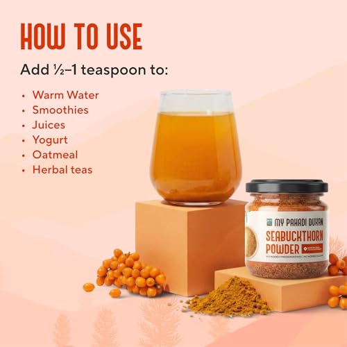 Image of My Pahadi Dukan (MPD) Sea buckthorn Berry Powder 100g, Rich in Omega 3 6 7 9 & Vitamin C, Antioxidant & Fiber Rich, Supports Skin Glow Immunity & Gut Health, 100% Pure, No Additives