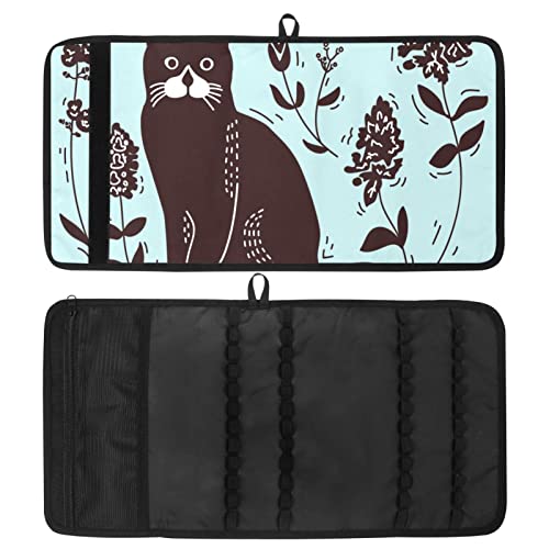 Rouleau de papier de voyage, organiseur de crayons de coloriage pour artiste, pochette à crayons avec motif chat lithographie avec fond bleu