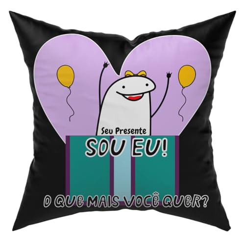 Almofada Avulsa Cheia Flork Meme Humor com Frases e Figuras 45cm x 45cm com Refil - Presente Lembrança Casal Namorados Amizade (Seu Presente)