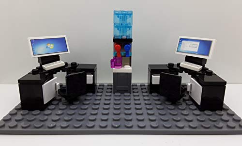 Custom Toys & Hobbies Inc Building Bricks Businessman Lawyer Full Office Setup 2 L Desks Keyboards Computers Water Cooler & Minifigure Miniature Afol Holiday Birthday Gift For Kids #TOP3