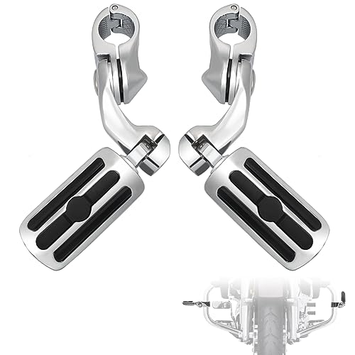 FOVPLUE 1.25 Highway Footpegs Short Angled Adjustable Highway Pegs w/Mounts for Harley Touring Street Glide Electra Glide Road King Softail CVO Dyna Trike Sportster w/1-1/4 Engine Guard Chrome#1