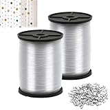 KQDRAVINE 250m Nylonfaden Transparent Reißfest, 0,6mm/0,8mm Angelschnur Transparent mit 200 Aluminium Crimphülsen, Starker Nylonschnur für Basteln & DIY, Angel, Ingenieurwesen, Schmuck