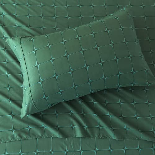 Keowin Queen Bed Sheet Set 4Pc 100% Microfiber Up To Around 15" Deep Pocket, Super Soft Warm Breathable Brushed Double Bedding, Machine Washable & Easy Care, Wrinkle Free - 3D Grid (Green) #TOP6