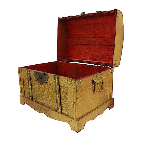 JECOMPRIS Retro Pirate Box Chests Treasure Chest Antique Large Crate Storage Jewelry Trinket Vintage Lockable Keepsake Pirate Treasure Chest with Lock Wood