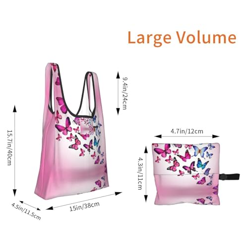 Pink Butterflies Print Grocery Shopping Bags Reusable With Flowers Plant Lover Gifts Shopping Bag Lightweight Foldable Bag4