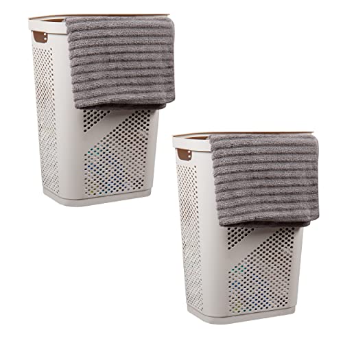Mind Reader 60L Slim Laundry Hamper, Set of 2, Clothes Basket, Lid, Ventilated, Plastic, 17.25