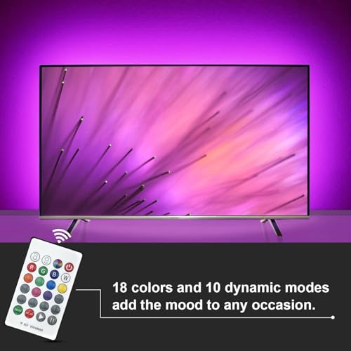 Image of TV Bias Lighting 6500K True White for 70 72 75 80 82 85 Inch HDTV, Hamlite 18Ft USB TV LED Backlight with RF Remote Cover 4 /4 Sides Behind TV Background Christmas Lights Ambient Mood Lighting