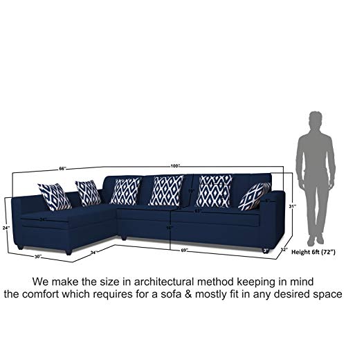 Image of Adorn India Rio Highback L Shape 6 Seater Sofa Set (Left Side Handle) (Blue)