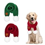 SlowTon Dog Knitted Scarf, 2 Pack Dog Warm Bandanas, Winter Holiday Decoration Scarf for Small Medium Large Dogs (Red,Green)
