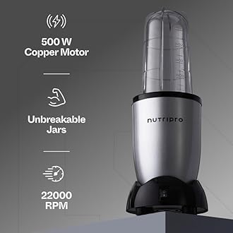 NutriPro Juicer Mixer Grinder - Smoothie Maker - 500 Watts (2 Jars & 1 Blade, Silver) - 2 Year Warranty