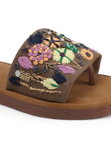 Image of The White Pole Handmade Embroidered Ethnic Flat Sandals For Womens And Girls