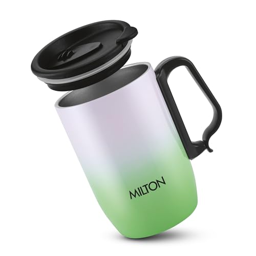 Image of MILTON Horizon Coffee Mug 350 Double Walled Non - Insulated | 350 ml Inner Stainless Steel Tea Mug with Lid & Handle | Hot & Cold | Travel Tea Cup | Black Coffee | Tea Cup Single | Mint Pink