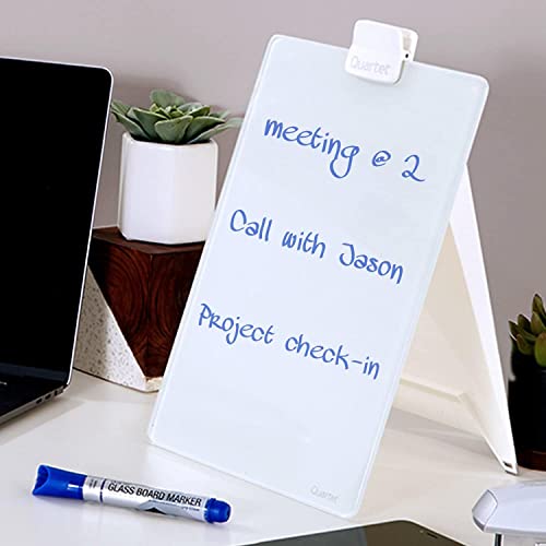 Quartet Dry Erase White Board 9"W x 11"H Desktop Glass Pad with Removable Clip and Marker, White (GDE119) - Thumbnail 2