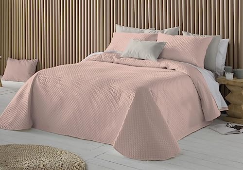 Textil ANTILO Edredón Colcha Bouti Modena Rosa Reversible FUNDECO (135 cm (235x270 cm + 2 F.Cojin 50x70 cm))