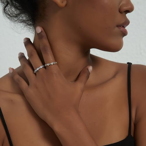 PERIMADE Gold Plated Evil Eye Ring for Women, Dainty Cubic Zirconia Heart Wedding Promise Eternity Band, Hypoallergenic 925 Sterling Silver Stackable Ring Birthday Friendship Valentines Jewelry Gift3