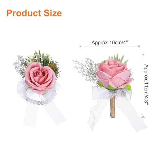 Ensemble corsage de poignet et boutonnière faits main rose soja