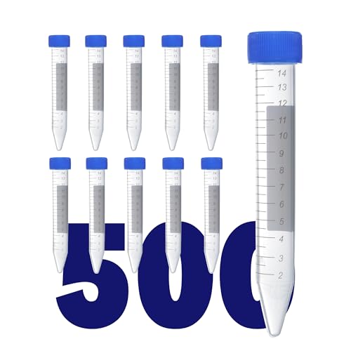 Image of Kashi Scientific 15mL Screw Cap Conical Centrifuge Tubes, Sterile Test Tubes with Blue Lids, Lab-Grade Polypropylene Plastic, Printed Graduation and Write-on Spot [15mL, 500]