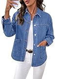 Sidefeel Denim Jacket for Women Long Sleeve Casual Button Down Jean Jackets Oversized Boyfriend Trendy Coat Light Blue M