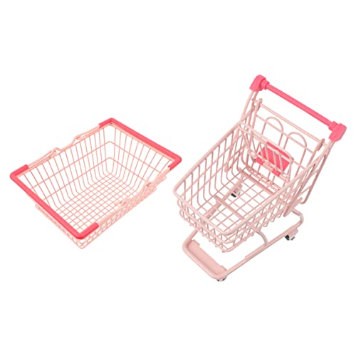 Gadpiparty 2Sets House With Handcart Party Birthday Fake Supermarket Toy For Use Plastic Gifts Storage Mini Pink Dollhouse Tey Sister Basket Miniature Baskets Shopping Cart #TOP3