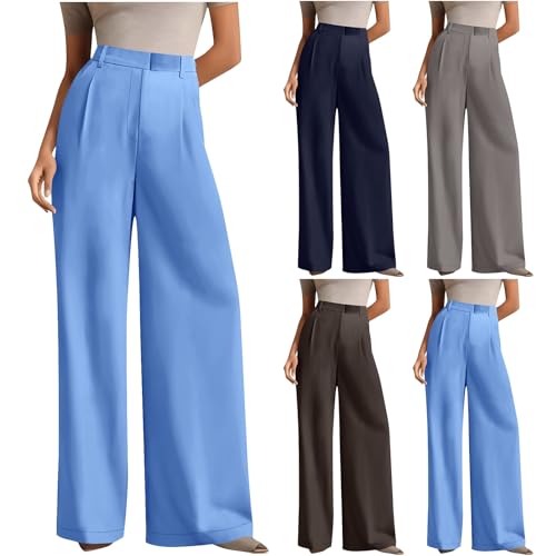 HGps8w Wide Leg Dress Pants for Women Stretchy High Waisted Trendy Palazzo Pants Business Casual Work Trousers with Pockets2