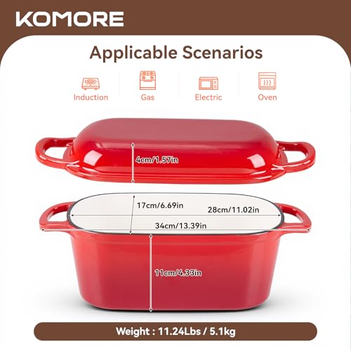 Dutch Oven for Bread Making, 3.8L Enameled Cast Iron Pot with Lid for Sourdough Bread, Roasting, Braising & Frying - Oven Safe up to 500°F, Non Stick, 28cm (Red) - Image 4