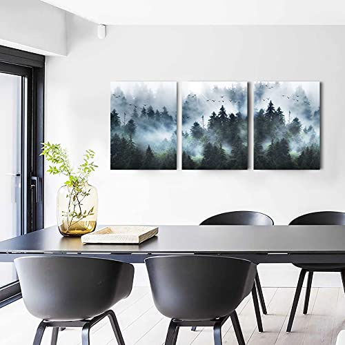 Dzrwubhs Canvas Wall Art For Living Room Modern Family Wall Decorations For Bedroom Office Wall Decor Foggy Forest Trees Landscape Wall Painting Prints Art Pictures Artwork Room Home Decor 3 Piece thumb #6