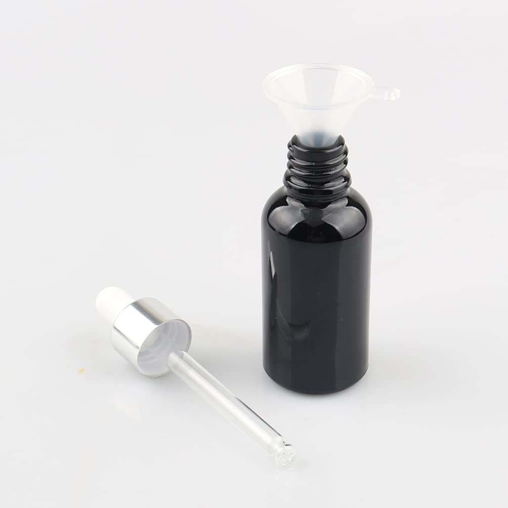 12 Pezzi 30 ml Bottiglie Contagocce in Vetro Nero con Pipetta Tappo a Vite Argento per Oli Essenziali, Contenitori di Aromaterapia, Cosmetici