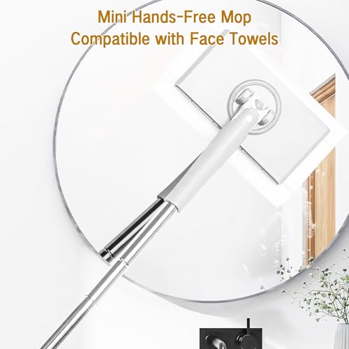 Casbomy Automatischer Tuchwechsel Mini Mop, 360° Rotierbares Wischmopp, Ohne Hände Ersetzen, Anwendbar Wischer Boden, Glas, Küchen und Badezimmerreinigung(1 Wischer+Waschhandtücher 50 Stück/Packung)