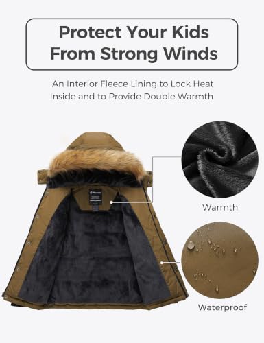 Image of Wantdo Boys' Winter Coat Warm Puffer Jacket Waterproof with Faux Fur Hood
