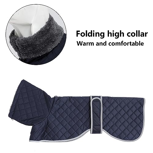 Geyecete Winter Windhunde Mantel,Warm Hundejacke mit Fleecefutter,wasserdicht,Winddicht,Verstellbarer,Hunde Pullover fur Wandern,Klettern,für Windhunde/Whippet/Lurcher-Blau-M
