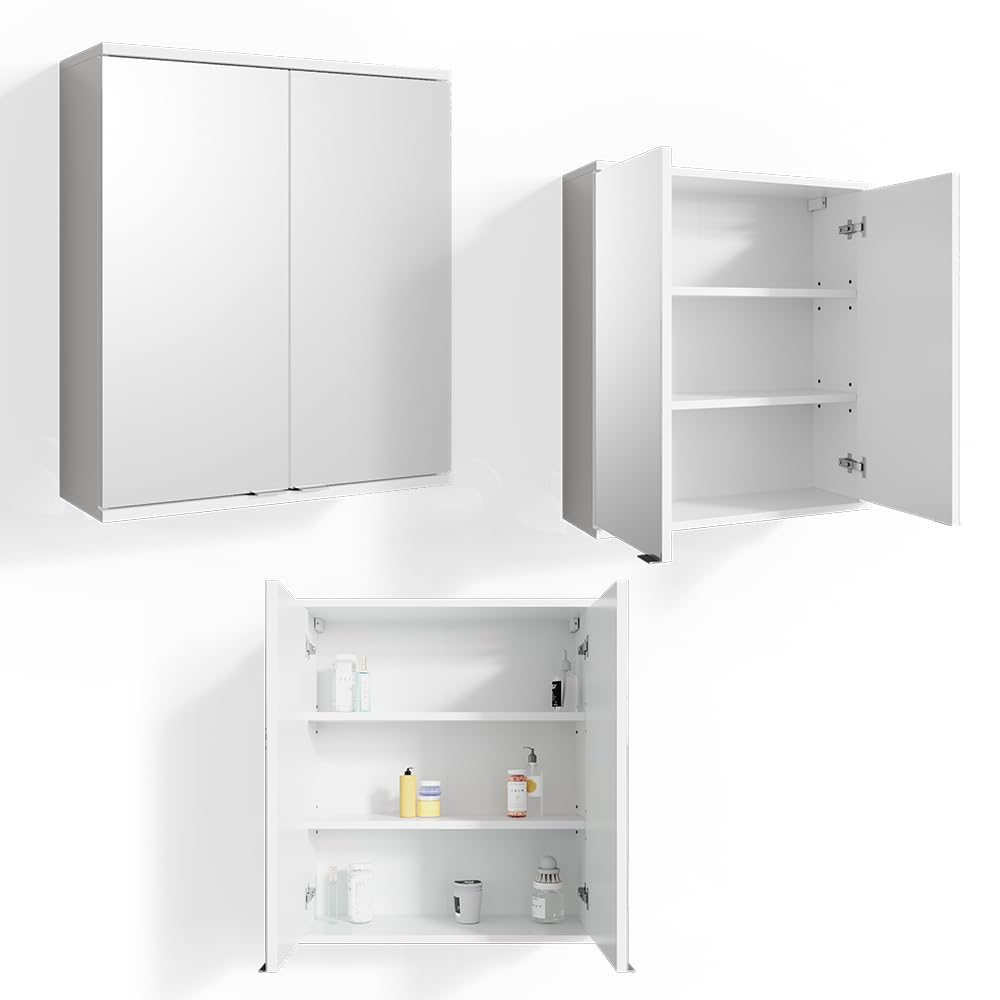 Vicco Szafka z lustrem w łazience "Roy", Biały, 60 x 68 cm