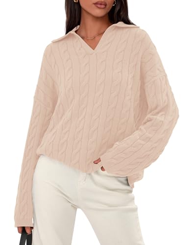Image of BTFBM Women's Oversized Sweaters Fall Fashion Clothes 2025 Trendy Knit Pullover Casual Long Sleeve V Neck Sweater Jumper Tops