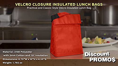 Discount Promos 10 Hook And Loop Insulated Lunch Bags Set - Polyester, Durable, Vibrant, Reusable - Red #TOP3